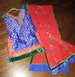 Indian 3 piece bright blue deep green and vivid red beaded top, sari and pants