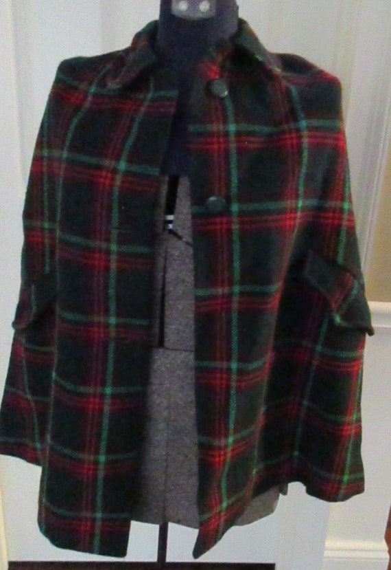 1980's youth size plaid cape green and red plaid