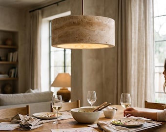 Lampada a sospensione in travertino, illuminazione per isola cucina in stile giapponese, lampada da soffitto Wabi Sabi, lampada a sospensione in pietra naturale