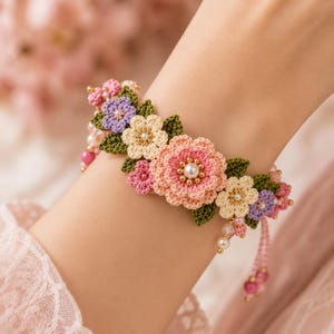 Micro Crochet Flower Bracelet Pattern PDF, Crochet Jewelry Pattern, Adjustable Floral Bracelet Tutorial, InstantDownload