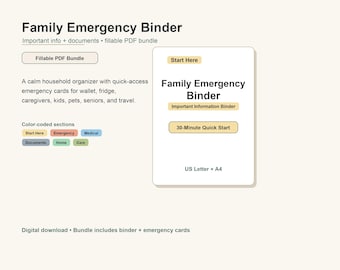 Family Emergency Binder Printable, Important Documents Organizer