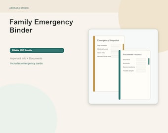 Familien Notfall Ordner druckbar, im Notfall Ordner, wichtige Dokumente Organisator, ausfüllbarer PDF Familienplaner