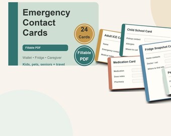 Fillable Emergency Contact Cards (Wallet, Fridge, Caregiver) (PDF)