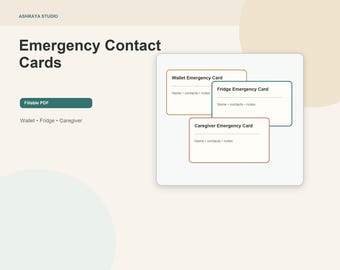 Notfallkontakt Karte zum ausdrucken, ICE Brieftasche Karte, medizinische Info Karte, Allergiekarte, Kinder Haustier Senior ausfüllbare PDF
