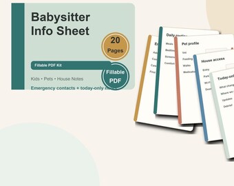 Babysitter Pet Sitter Information Sheet, Emergency Contacts, House Notes (PDF)