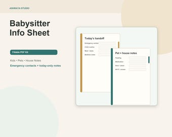 Babysitter Information Sheet Printable, Pet Sitter Instructions, Emergency Contact Sheet, House Sitter Notes PDF