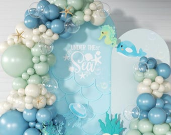 Under the Sea Balloon Garland Kit, 136Pcs Blue Green Ocean Theme Party Decorations for Baby Shower, Birthday & Sea Party Decor