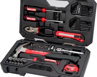57 Piece Mechanics Tool Set, Home Repair Hand Tool Kit with Ratchet, Sockets, Screwdrivers, Hammer, Pliers & Hex Keys