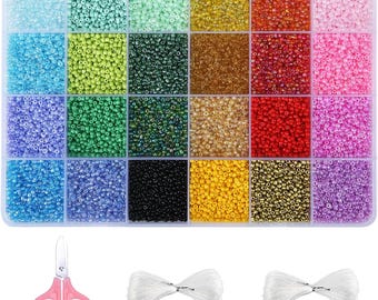 22800pcs Glass Seed Beads Kit, 24 Colors Small Beads for Bracelet Making, Waist Beads, DIY Necklace & Jewelry Craft Supplies