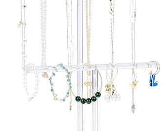 Acrylic Jewelry Stand Necklace Holder, 2 Tier Clear Jewelry Display Organizer for Necklaces, Bracelets, Rings & Earrings