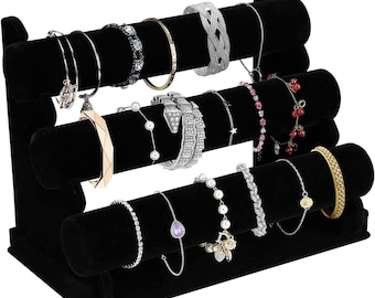 3 Tier Bracelet Holder Rack, Black Detachable Jewelry Display Stand T-Bar Organizer for Bracelets, Bangles, Watches & Scrunchies