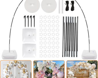 Balloon Arch Kit Stand, 8ft Tall 9ft Wide Adjustable Balloon Frame with Bases, Water Bags & Clips for Wedding Party Decorations