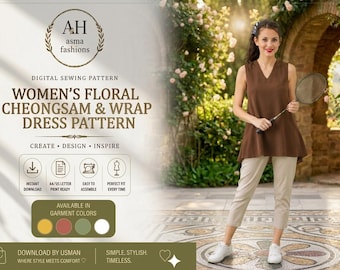 Modello per top a tunica con scollo a V e pantaloni corti da donna