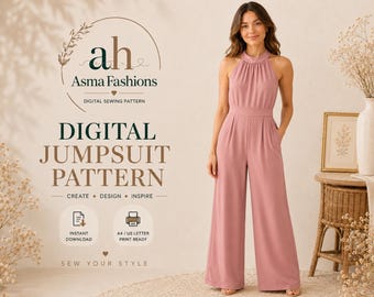 Halter Neck Jumpsuit Sewing dress Pattern PDF