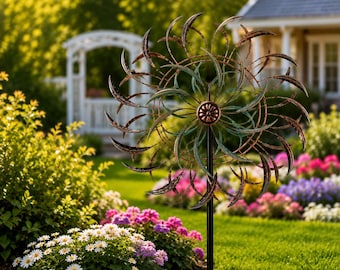 Gran molinillo de viento metálico para exteriores, escultura cinética de viento de 360° con estaca, decoración para patio, césped y jardín, 66 x 15,8 pulgadas.