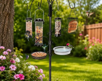 94-Zoll-Hochleistungs-Vogelfutterstation, 6 Haken, Eichhörnchen-Prall, Vogeltränke, Stahlstange