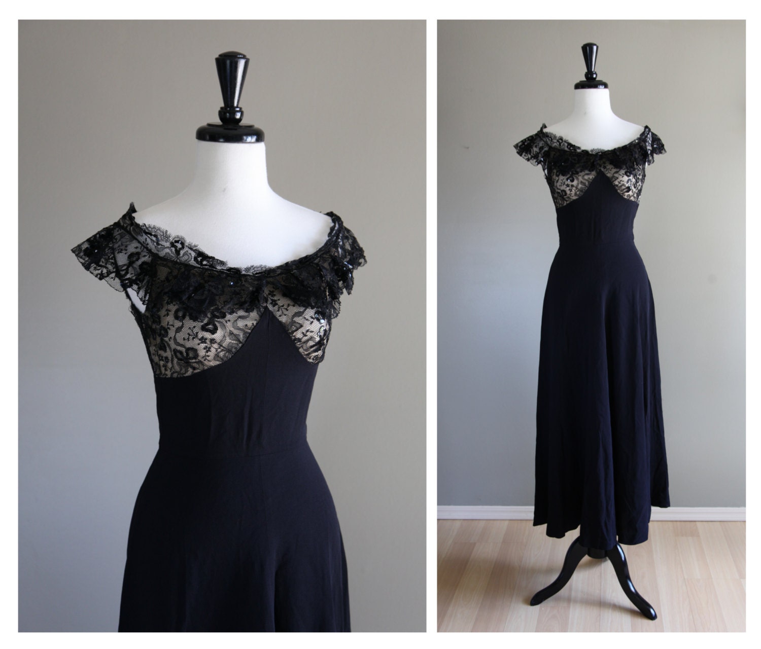 Stunning Black Lace & Sequin 1940s Vintage Formal Evening | Etsy