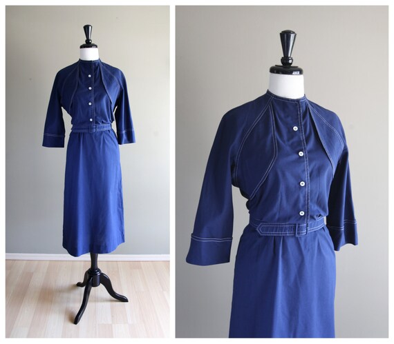 Lovely Royal Blue Vintage 1960s Button Front Day D