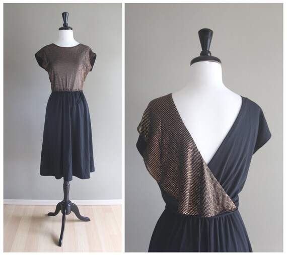 Glamorous Metallic Copper & Black Open Back Evenin