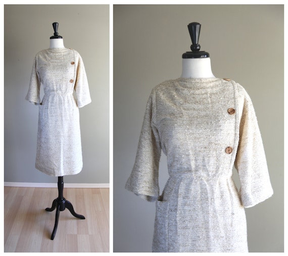 Lovely Vintage 1970s Nubby Linen Twill Day Dress /