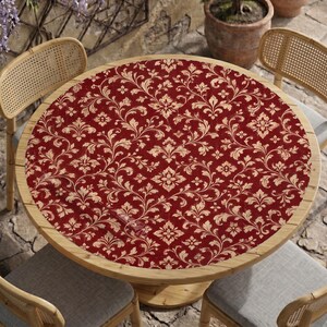 Wine and Ivory Damask Round Mahjong Mat, Circular American Mah Jongg Playmat, Table Pattern
