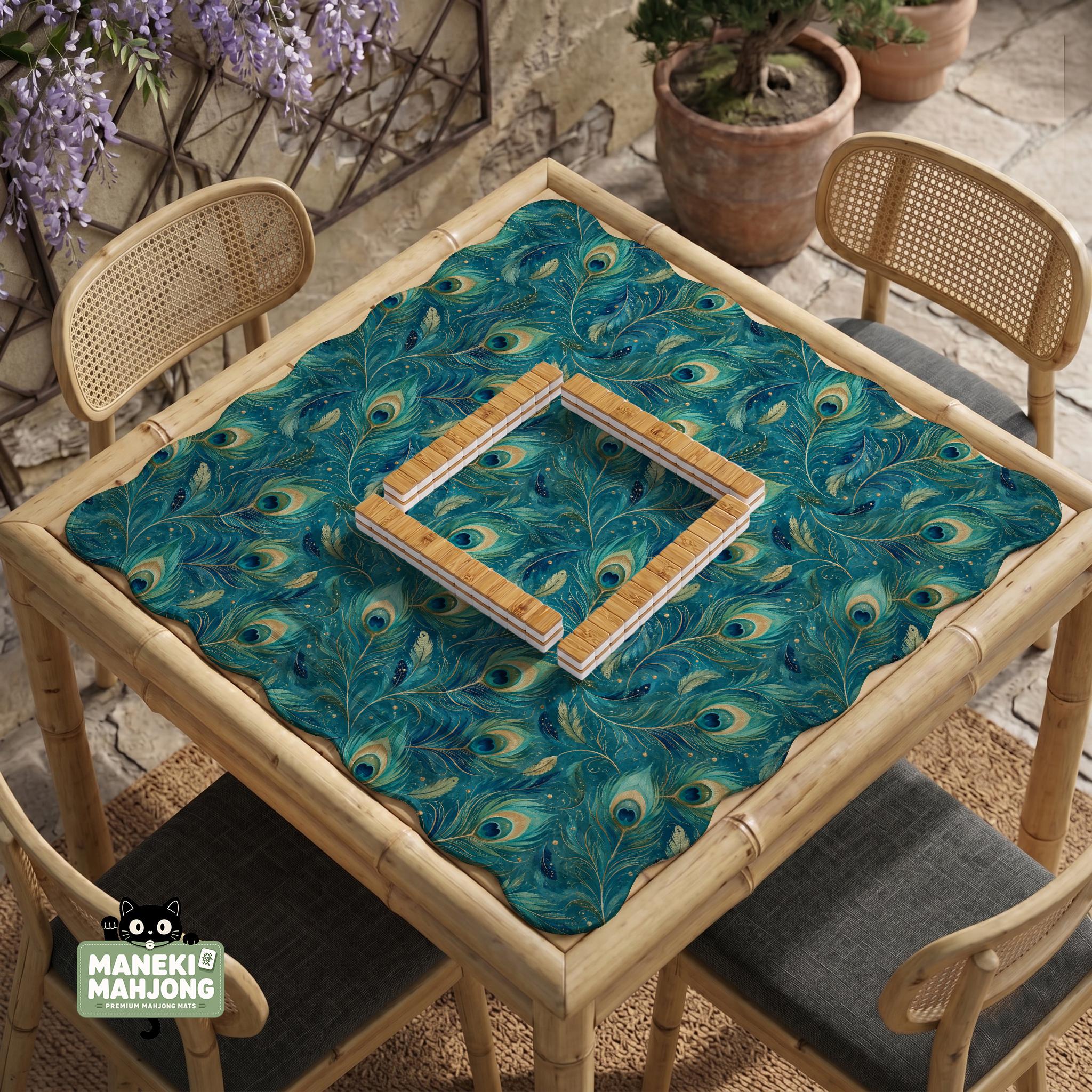 Teal Peacock Mahjong Mat image 3