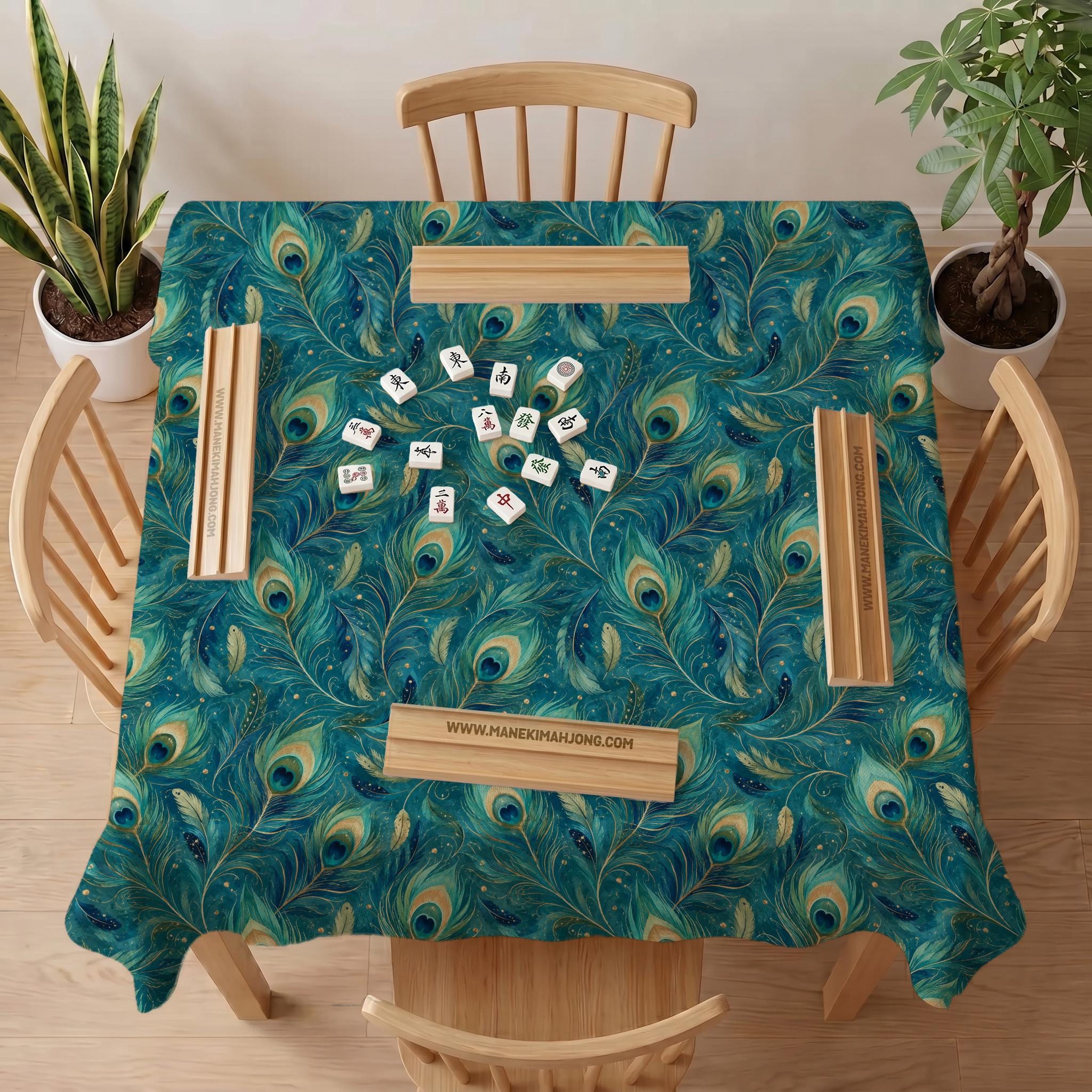 Teal Peacock Mahjong Mat image 2