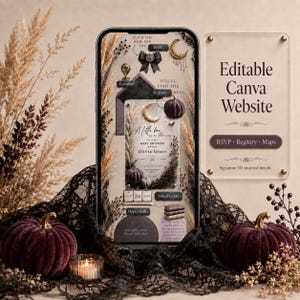 Halloween Baby Shower Website Invitation, Editable Canva Website with RSVP, A Little Boo Is Almost Due Digital Invite, Mobile Evite