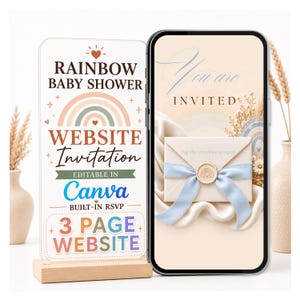 Baby Shower Invitation Template | Rainbow Digital Invite with Online RSVP |Editable Canva Website Invitation | Mobile Text Invite