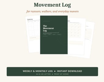 Running Log Printable | Movement and Mileage Tracker | Walk Run Workout Log | Weekly & Monthly | A4 + US Letter PDF