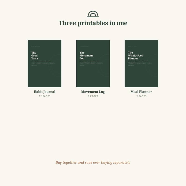 Wellness Planner Bundle | Habit Journal, Movement Log & Meal Planner | Printable Self Care Kit | A4 + US Letter PDF image 1