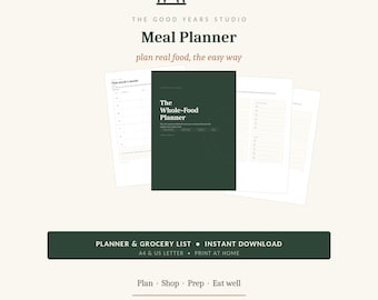 Meal Planner Printable | Weekly Meal Plan & Grocery List | Whole Food Menu Planner | Healthy Eating | A4 + US Letter PDF
