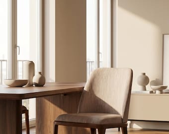 Luma Upholstered Dining Chair | Scandinavian Minimalist Seating | Modern Walnut Dining Furniture | Japandi Kitchen & Dining Room Chair