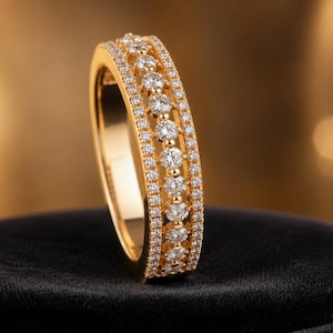 Moissanit Ewigkeitsring aus 925 Sterling Silver Gelbvergoldet Damen Trauring Vintage