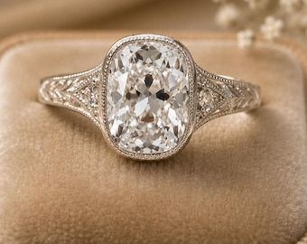 Bague de fiançailles en moissanite taille coussin vintage, bague de mariée solitaire art déco en argent sterling 925