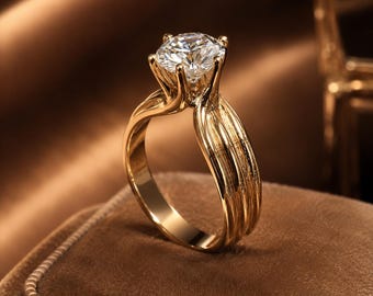 Moissanit Verlobungsring aus 925 Sterling Silver Gelbvergoldeter Solitärring Femme