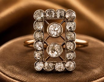 Art Deco Moissanite Ring, 925 Sterling Silver, Rose Gold Plated Vintage Statement Ring