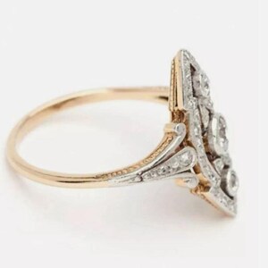 Art Deco Marquise Halo Moissanite Ring – 925 Sterling Silver Engagement Ring image 3