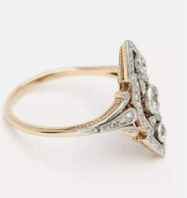 Art Deco Marquise Halo Moissanite Ring – 925 Sterling Silver Engagement Ring image 3
