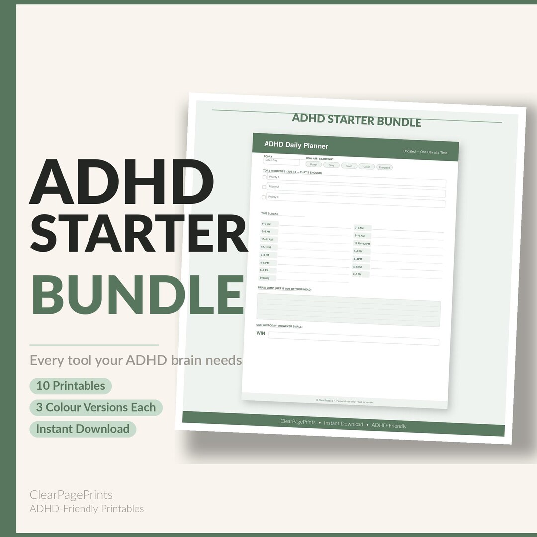 ADHD Planner Bundle Printable, ADHD Starter Kit, Daily Weekly Habit ...