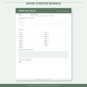 Pacchetto di agende stampabili per ADHD, kit di avvio per ADHD, promemoria per abitudini giornaliere e settimanali, agenda per neurodivergenti, adatta a persone con ADHD, download immediato.