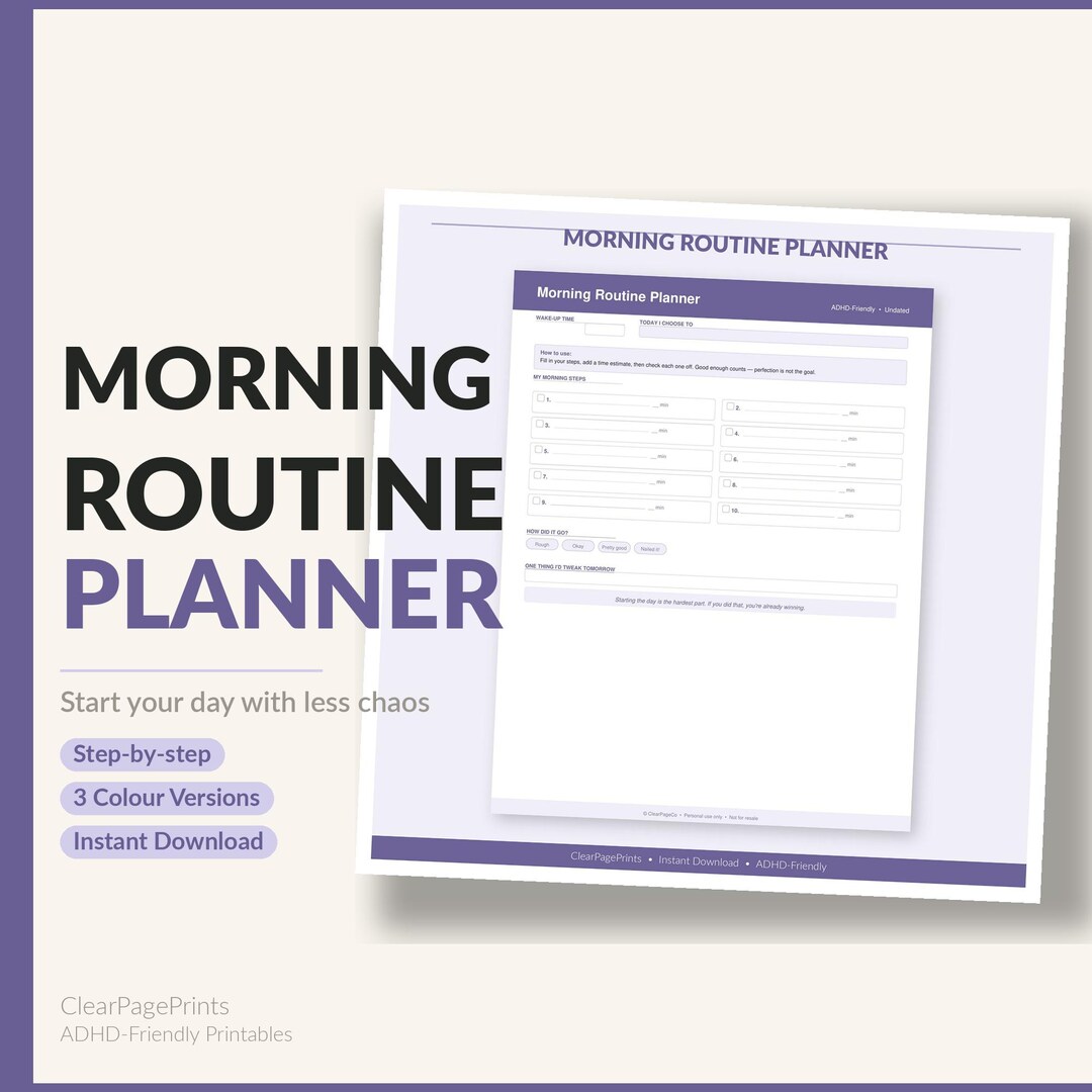 ADHD Morning Routine Planner Printable, Morning Routine Checklist Adult ...