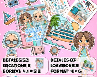 Paquete de muñecas de papel imprimibles de Bella y Stella | Casa de muñecas y crucero | Descarga digital en PDF y PNG