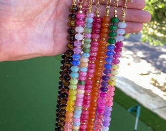 Gemstone Rondelle Beaded Necklace – Tarnish-Resistant 14k Gold Clasp – Colorful Summer Jewelry