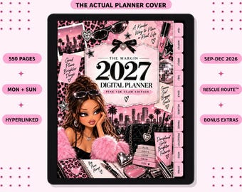 Digitale planner voor Goodnotes 2027, roze Y2K-organizer met hyperlinks voor iPad, bonus voor september-december 2026