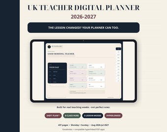 Digitale planner voor docenten in het VK 2026-2027, Goodnotes lesplanner, academische pdf met hyperlinks voor iPad