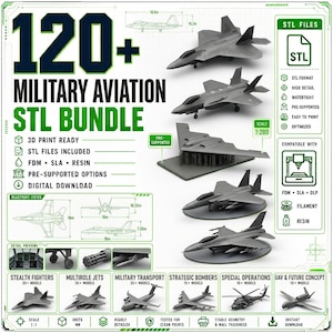 120+ Military Aviation STL Bundle, Fighter Jet 3D Print Files, Stealth Aircraft Models, Bombers STL OBJ Digital