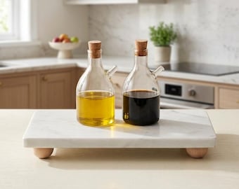Ensemble de vinaigrette à l'huile en porcelaine avec pieds en bois | Plateau de service de cuisine moderne