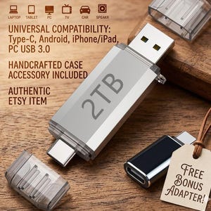 2TB USB Flash Drive, Type-C Memory Stick, Universal Storage (iPhone, Android, PC)