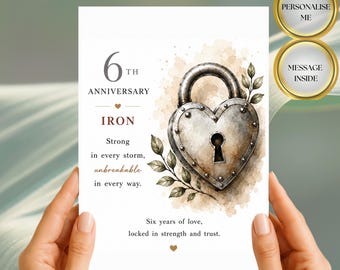 Personalised 6th Iron Anniversary Card, A5 Keepsake Gift for Couple